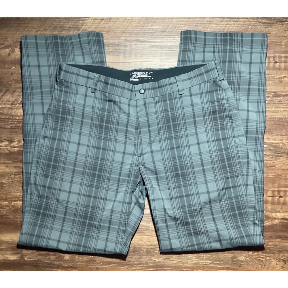 Nike Golf Tour Performance Dri-Fit Pants Men 34x32 Gray Black Plaid Preppy